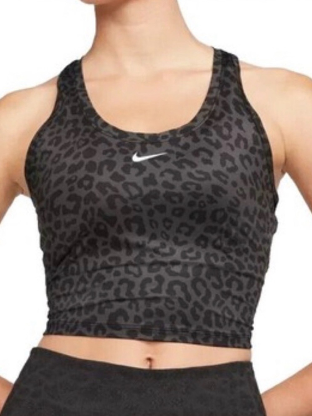 Nike Black & Charcoal Leopard Print Racerback Crop Sports Bra